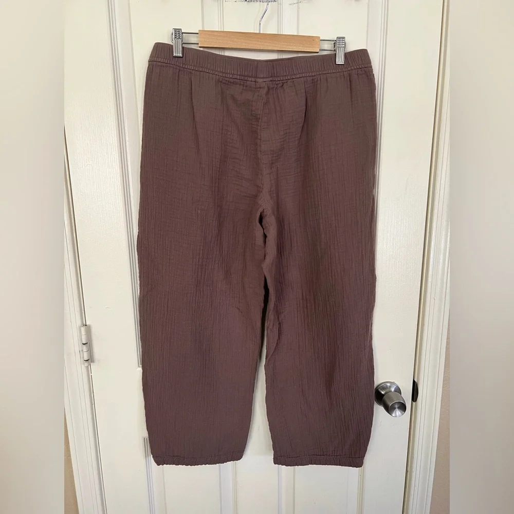 GAP Easy Gauze Barrel Pants Brown High Rise Elastic Waist L - Picture 10 of 10